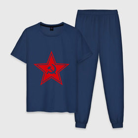 Мужская пижама хлопок с принтом Звезда СССР в Курске, 100% хлопок | брюки и футболка прямого кроя, без карманов, на брюках мягкая резинка на поясе и по низу штанин
 | ussr | звезда ссср | молот | серп | серп и молот | ссср