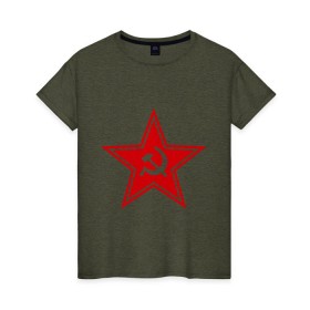 Женская футболка хлопок с принтом Звезда СССР в Курске, 100% хлопок | прямой крой, круглый вырез горловины, длина до линии бедер, слегка спущенное плечо | Тематика изображения на принте: ussr | звезда ссср | молот | серп | серп и молот | ссср