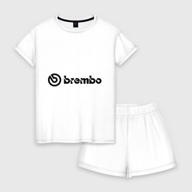 Женская пижама с шортиками хлопок с принтом Brembo в Курске, 100% хлопок | футболка прямого кроя, шорты свободные с широкой мягкой резинкой | brembo | брембо | колодки | тормоза | тормозные колодки | тюнинг