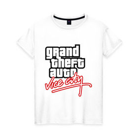 Женская футболка хлопок с принтом GTA Vice City в Курске, 100% хлопок | прямой крой, круглый вырез горловины, длина до линии бедер, слегка спущенное плечо | auto | grand | thaft | гта | игра | компьютерная