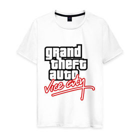 Мужская футболка хлопок с принтом GTA Vice City в Курске, 100% хлопок | прямой крой, круглый вырез горловины, длина до линии бедер, слегка спущенное плечо. | auto | grand | thaft | гта | игра | компьютерная