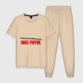 Мужская пижама хлопок с принтом Max Payne в Курске, 100% хлопок | брюки и футболка прямого кроя, без карманов, на брюках мягкая резинка на поясе и по низу штанин
 | Тематика изображения на принте: pain | игра | компьютерная | макс | пейн | пэйн