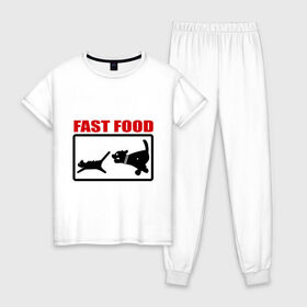 Женская пижама хлопок с принтом Fast food в Курске, 100% хлопок | брюки и футболка прямого кроя, без карманов, на брюках мягкая резинка на поясе и по низу штанин | fast food | fastfood | быстра еда | коты | кошка | песики | собака