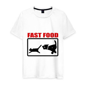 Мужская футболка хлопок с принтом Fast food в Курске, 100% хлопок | прямой крой, круглый вырез горловины, длина до линии бедер, слегка спущенное плечо. | fast food | fastfood | быстра еда | коты | кошка | песики | собака