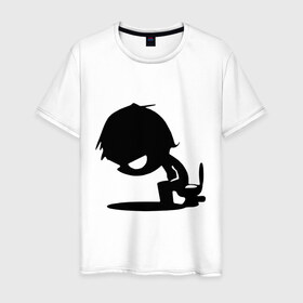 Мужская футболка хлопок с принтом На унитазе в Курске, 100% хлопок | прямой крой, круглый вырез горловины, длина до линии бедер, слегка спущенное плечо. | 