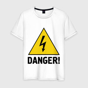 Мужская футболка хлопок с принтом Danger! в Курске, 100% хлопок | прямой крой, круглый вырез горловины, длина до линии бедер, слегка спущенное плечо. | alarma | danger | алярма | данжер | знак опасности | опасность