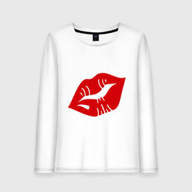 Женский лонгслив хлопок с принтом Губы в Курске, 100% хлопок |  | kiss | lips | губы | помада | поцелуй