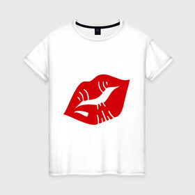 Женская футболка хлопок с принтом Губы в Курске, 100% хлопок | прямой крой, круглый вырез горловины, длина до линии бедер, слегка спущенное плечо | kiss | lips | губы | помада | поцелуй