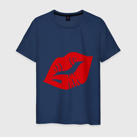 Мужская футболка хлопок с принтом Губы в Курске, 100% хлопок | прямой крой, круглый вырез горловины, длина до линии бедер, слегка спущенное плечо. | kiss | lips | губы | помада | поцелуй
