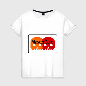 Женская футболка хлопок с принтом MasterCard в Курске, 100% хлопок | прямой крой, круглый вырез горловины, длина до линии бедер, слегка спущенное плечо | mastercard | мастер кард | черепа