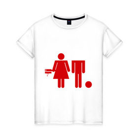 Женская футболка хлопок с принтом Девочка топор и мальчик в Курске, 100% хлопок | прямой крой, круглый вырез горловины, длина до линии бедер, слегка спущенное плечо | без головы | безголовый | девочка | мальчик | топор