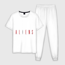 Мужская пижама хлопок с принтом ALIENS в Курске, 100% хлопок | брюки и футболка прямого кроя, без карманов, на брюках мягкая резинка на поясе и по низу штанин
 | alien | aliens | пришельцы | чужие | чужой