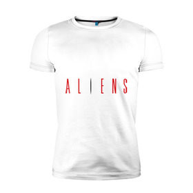 Мужская футболка премиум с принтом ALIENS в Курске, 92% хлопок, 8% лайкра | приталенный силуэт, круглый вырез ворота, длина до линии бедра, короткий рукав | alien | aliens | пришельцы | чужие | чужой