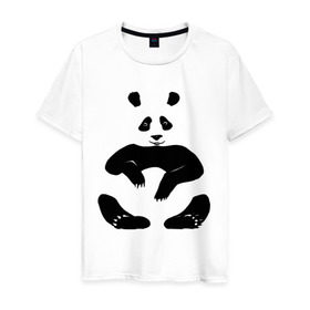 Мужская футболка хлопок с принтом Панда сидит в Курске, 100% хлопок | прямой крой, круглый вырез горловины, длина до линии бедер, слегка спущенное плечо. | 