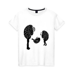 Женская футболка хлопок с принтом Грустные мозги в Курске, 100% хлопок | прямой крой, круглый вырез горловины, длина до линии бедер, слегка спущенное плечо | грустные мозги | извилины | мозг | мозги