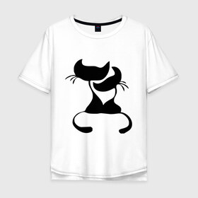 Мужская футболка хлопок Oversize с принтом Кошки LOVE в Курске, 100% хлопок | свободный крой, круглый ворот, “спинка” длиннее передней части | love | влюбленные кошки | две кошки | коты | кошки | любовь