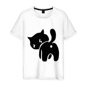 Мужская футболка хлопок с принтом Котёнок зад в Курске, 100% хлопок | прямой крой, круглый вырез горловины, длина до линии бедер, слегка спущенное плечо. | Тематика изображения на принте: кот | котенок | кошки