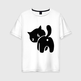 Женская футболка хлопок Oversize с принтом Котёнок зад в Курске, 100% хлопок | свободный крой, круглый ворот, спущенный рукав, длина до линии бедер
 | кот | котенок | кошки