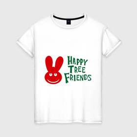 Женская футболка хлопок с принтом Happy Tree Friend в Курске, 100% хлопок | прямой крой, круглый вырез горловины, длина до линии бедер, слегка спущенное плечо | 