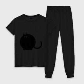 Женская пижама хлопок с принтом Котег в Курске, 100% хлопок | брюки и футболка прямого кроя, без карманов, на брюках мягкая резинка на поясе и по низу штанин | животные | кот | кошки | черный кот