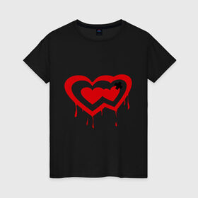 Женская футболка хлопок с принтом Два сердца в Курске, 100% хлопок | прямой крой, круглый вырез горловины, длина до линии бедер, слегка спущенное плечо | Тематика изображения на принте: два сердца | для влюбленных | для двоих | любовь | отношения | сердце | чувства