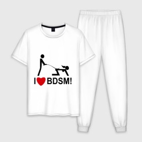 Мужская пижама хлопок с принтом I love BDSM в Курске, 100% хлопок | брюки и футболка прямого кроя, без карманов, на брюках мягкая резинка на поясе и по низу штанин
 | люблю | любовь | я