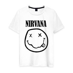 Мужская футболка хлопок с принтом Nirvana в Курске, 100% хлопок | прямой крой, круглый вырез горловины, длина до линии бедер, слегка спущенное плечо. | cobain | media | nirvana | rock | smells like teen spirit | toplanding | кобейн | нирвана | рок