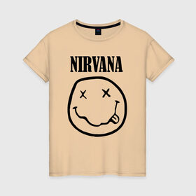 Женская футболка хлопок с принтом Nirvana в Курске, 100% хлопок | прямой крой, круглый вырез горловины, длина до линии бедер, слегка спущенное плечо | cobain | media | nirvana | rock | smells like teen spirit | toplanding | кобейн | нирвана | рок