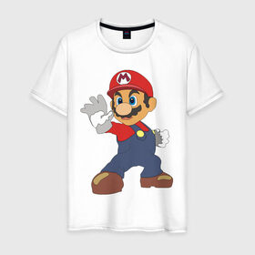 Мужская футболка хлопок с принтом Super Mario (1) в Курске, 100% хлопок | прямой крой, круглый вырез горловины, длина до линии бедер, слегка спущенное плечо. | nintendo | марио | нинтендо