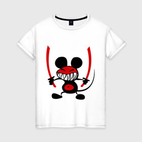Женская футболка хлопок с принтом Samurai в Курске, 100% хлопок | прямой крой, круглый вырез горловины, длина до линии бедер, слегка спущенное плечо | воин | животные | мышка | мышонок | мышь | самурай