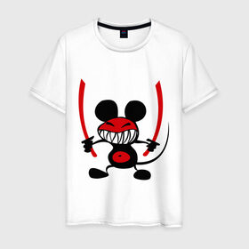 Мужская футболка хлопок с принтом Samurai в Курске, 100% хлопок | прямой крой, круглый вырез горловины, длина до линии бедер, слегка спущенное плечо. | воин | животные | мышка | мышонок | мышь | самурай
