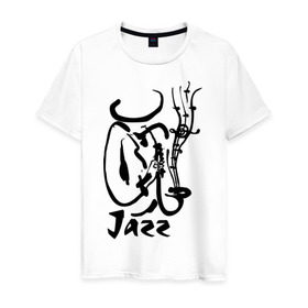 Мужская футболка хлопок с принтом Jazz в Курске, 100% хлопок | прямой крой, круглый вырез горловины, длина до линии бедер, слегка спущенное плечо. | jazz | джаз | звуки | музыка | музыкальные стили | рисунок | силуэт | человек