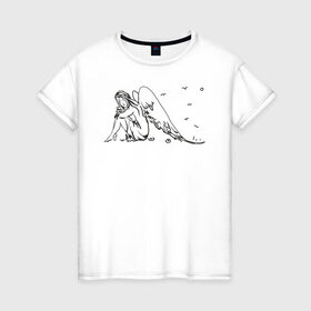 Женская футболка хлопок с принтом Задумчивый ангел в Курске, 100% хлопок | прямой крой, круглый вырез горловины, длина до линии бедер, слегка спущенное плечо | angel | ангел | девушкам | для девушек