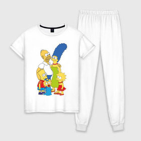 Женская пижама хлопок с принтом The Simpsons (2) в Курске, 100% хлопок | брюки и футболка прямого кроя, без карманов, на брюках мягкая резинка на поясе и по низу штанин | гомер