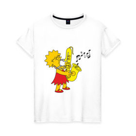 Женская футболка хлопок с принтом Лиза и саксофон в Курске, 100% хлопок | прямой крой, круглый вырез горловины, длина до линии бедер, слегка спущенное плечо | гомер