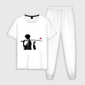 Мужская пижама хлопок с принтом Samurai Champloo в Курске, 100% хлопок | брюки и футболка прямого кроя, без карманов, на брюках мягкая резинка на поясе и по низу штанин
 | anime | champloo | samurai | аниме | манга