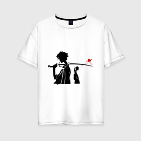 Женская футболка хлопок Oversize с принтом Samurai Champloo в Курске, 100% хлопок | свободный крой, круглый ворот, спущенный рукав, длина до линии бедер
 | anime | champloo | samurai | аниме | манга