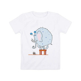 Детская футболка хлопок с принтом Слон и мыши в Курске, 100% хлопок | круглый вырез горловины, полуприлегающий силуэт, длина до линии бедер | животные | испуганный
