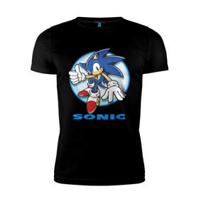 Мужская футболка премиум с принтом Sonic в Курске, 92% хлопок, 8% лайкра | приталенный силуэт, круглый вырез ворота, длина до линии бедра, короткий рукав | sonic | sonic 2 | super sonic | соник
