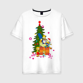 Женская футболка хлопок Oversize с принтом Новый год у симпсонов в Курске, 100% хлопок | свободный крой, круглый ворот, спущенный рукав, длина до линии бедер
 | 2012 | 2012 год | simpsons | год дракона | елка | елочка | новогодний | новый 2012 | новый год | подарки | симпсоны | симсоны