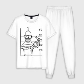 Мужская пижама хлопок с принтом Bender (3) в Курске, 100% хлопок | брюки и футболка прямого кроя, без карманов, на брюках мягкая резинка на поясе и по низу штанин
 | bender | futurama | бендер | футурама
