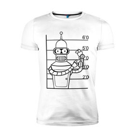 Мужская футболка премиум с принтом Bender (3) в Курске, 92% хлопок, 8% лайкра | приталенный силуэт, круглый вырез ворота, длина до линии бедра, короткий рукав | Тематика изображения на принте: bender | futurama | бендер | футурама
