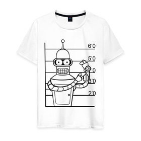 Мужская футболка хлопок с принтом Bender (3) в Курске, 100% хлопок | прямой крой, круглый вырез горловины, длина до линии бедер, слегка спущенное плечо. | bender | futurama | бендер | футурама