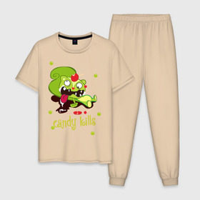 Мужская пижама хлопок с принтом Сandy kills в Курске, 100% хлопок | брюки и футболка прямого кроя, без карманов, на брюках мягкая резинка на поясе и по низу штанин
 | happy tree friends