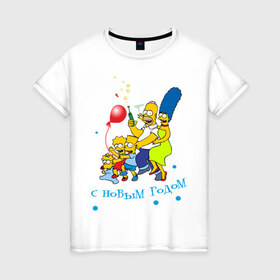 Женская футболка хлопок с принтом С новым годом Simpsons в Курске, 100% хлопок | прямой крой, круглый вырез горловины, длина до линии бедер, слегка спущенное плечо | 2012 | 2012 год | новогодний | новый 2012 | новый год | симпсоны | смайл | смайлик
