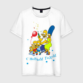 Мужская футболка хлопок с принтом С новым годом Simpsons в Курске, 100% хлопок | прямой крой, круглый вырез горловины, длина до линии бедер, слегка спущенное плечо. | 2012 | 2012 год | новогодний | новый 2012 | новый год | симпсоны | смайл | смайлик