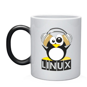 Кружка хамелеон с принтом Linux в Курске, керамика | меняет цвет при нагревании, емкость 330 мл | пингвин