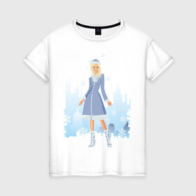 Женская футболка хлопок с принтом Снегурочка (2) в Курске, 100% хлопок | прямой крой, круглый вырез горловины, длина до линии бедер, слегка спущенное плечо | 