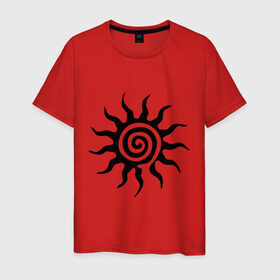 Мужская футболка хлопок с принтом Солнце (2) в Курске, 100% хлопок | прямой крой, круглый вырез горловины, длина до линии бедер, слегка спущенное плечо. | орнамент | солнце | трайбл | узор