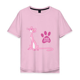 Мужская футболка хлопок Oversize с принтом Розовая Пантера в Курске, 100% хлопок | свободный крой, круглый ворот, “спинка” длиннее передней части | Тематика изображения на принте: pink panther | розовая пантера